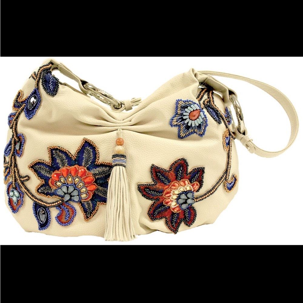 NWT Mary Frances Embroidered Beaded Cream Shoulder Bag